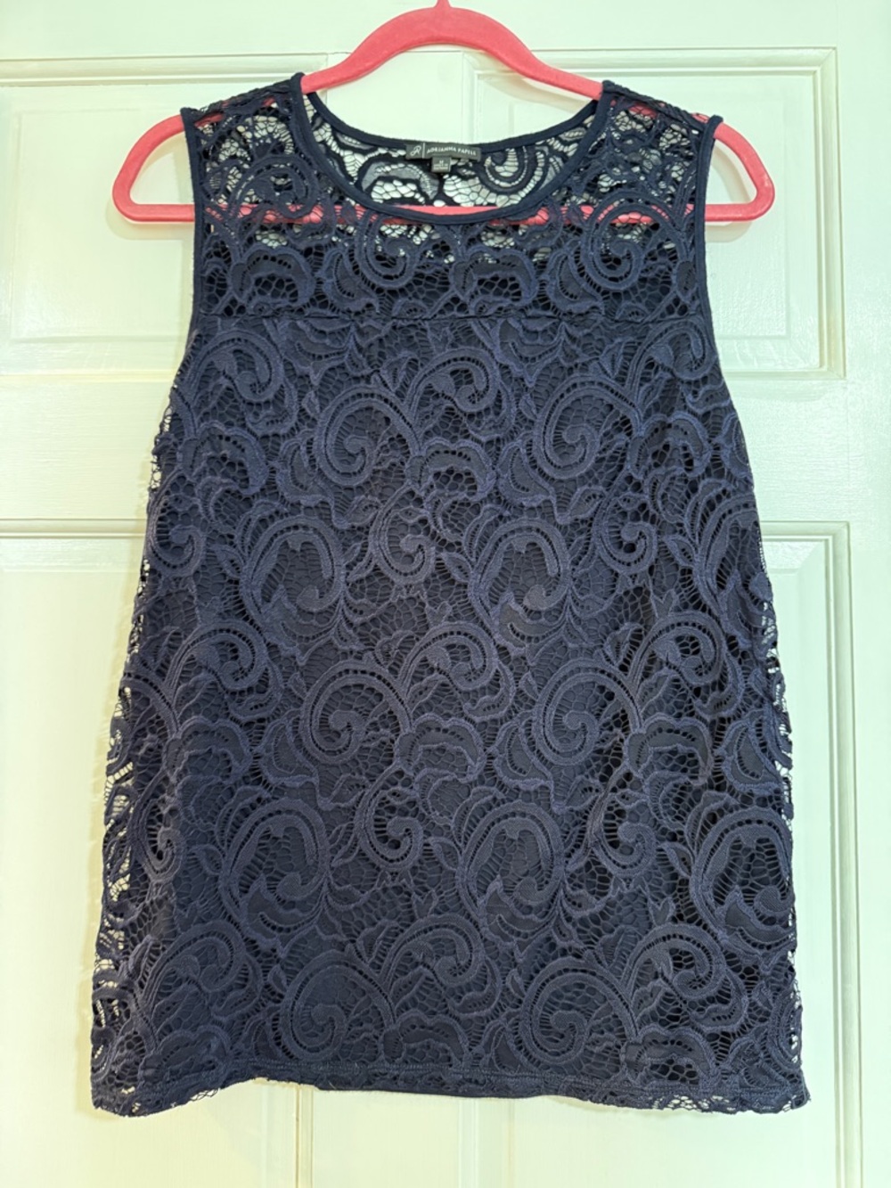 Adrianna Papell Navy Lace Sleeveless Shell Top